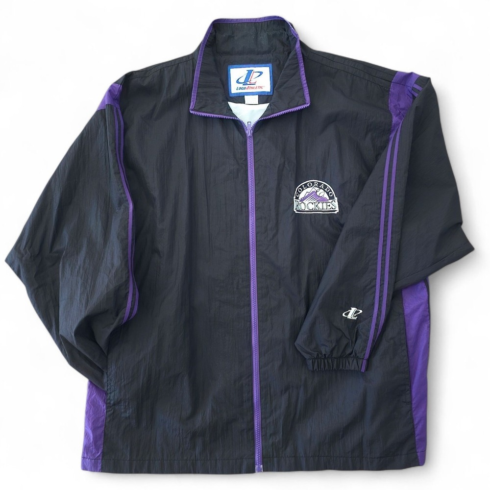 Vintage Colorado Rockies Jacket Large Logo Athletic 90s Windbreaker Side Zip MLB